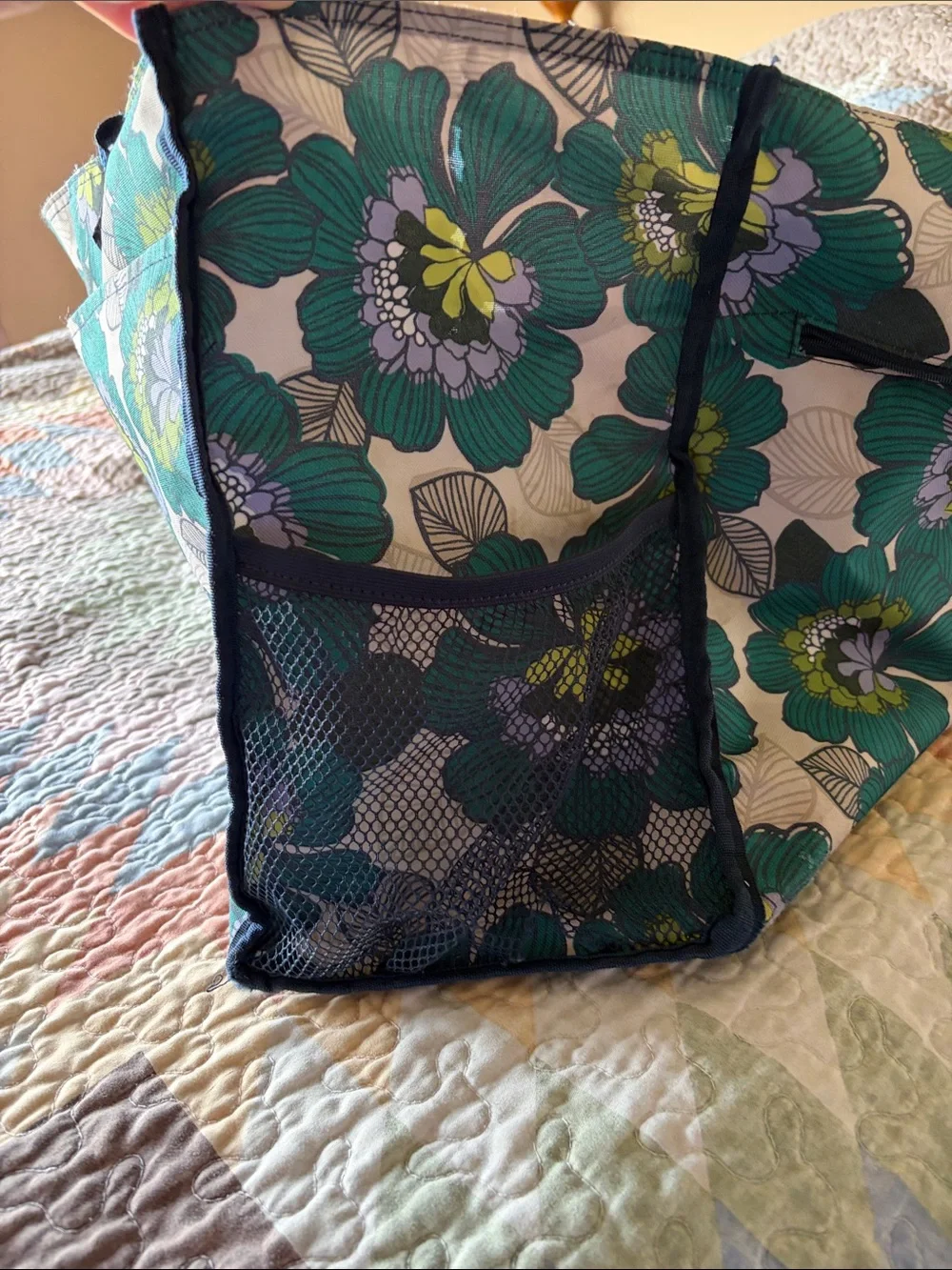 Thirty-One Floral Tote Organizer Bag in Teal & Green